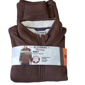 B.C. Clothing Heritage Waffle Knit Quarter Zip Mock Neck XXL Thermal Pullover Br